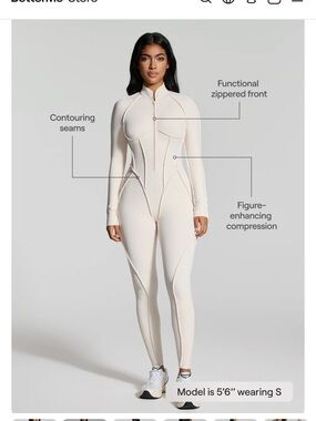 BetterMe Cat Suit Athletic Yoga Cream Sculpting Full-Zip Jumpsuit Large